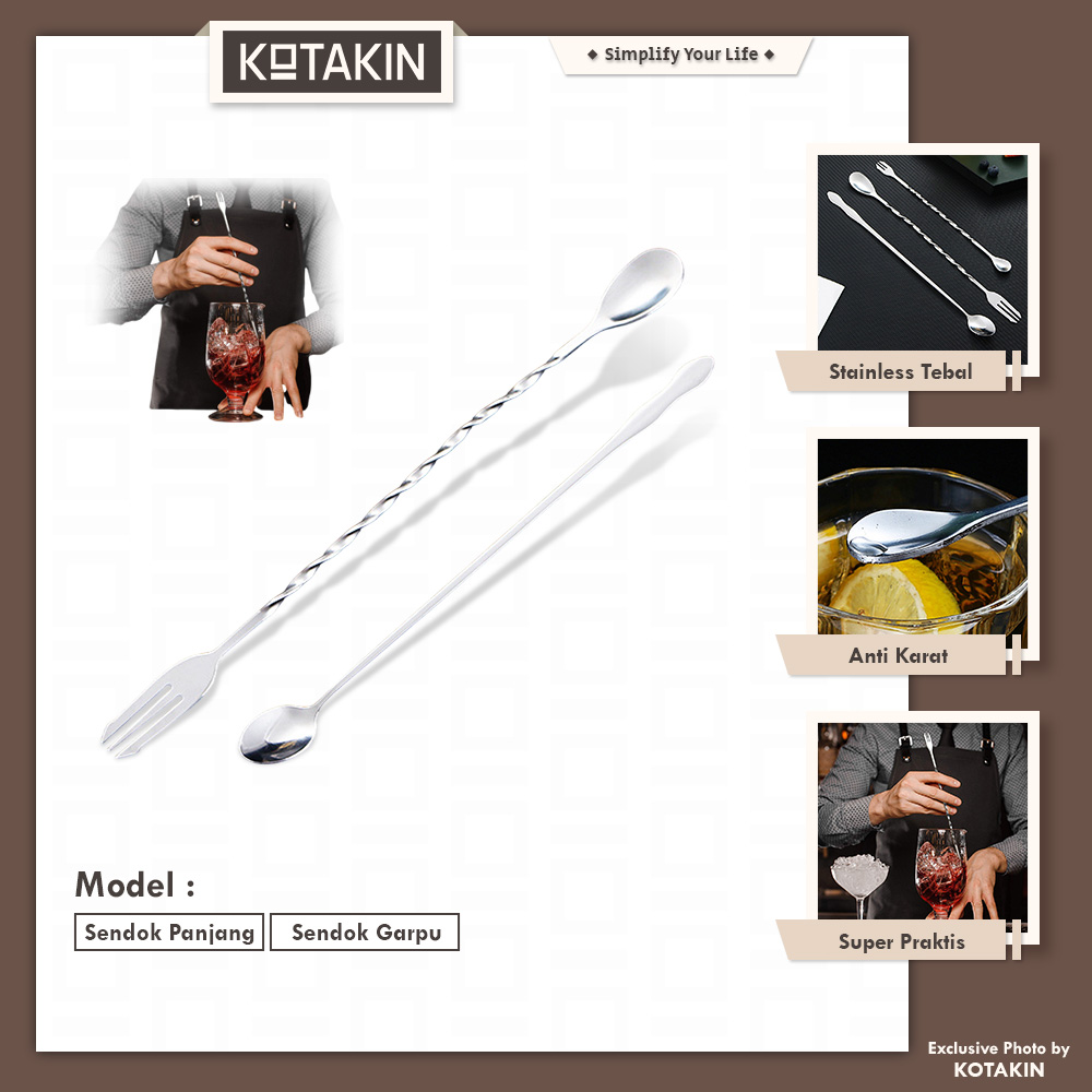 Sendok Bar Panjang Long Cocktail Mixer Spoon